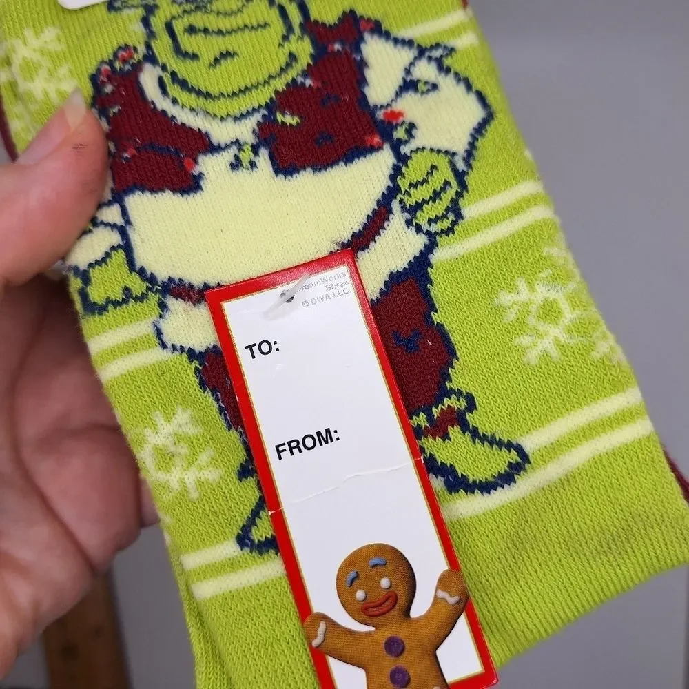 Shrek and Gingi crew holiday socks nwt 2 pair